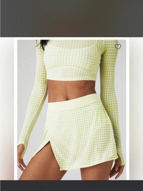 ALO Yoga Light Green Gingham Tennis Skort